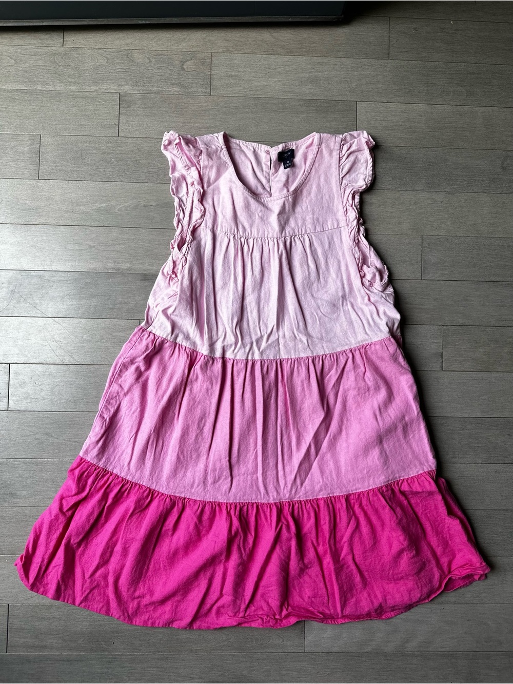 Women’s J Crew Pink Tiered Ruffle Linen Blend Ruffled Sleeve Summer Office Dress